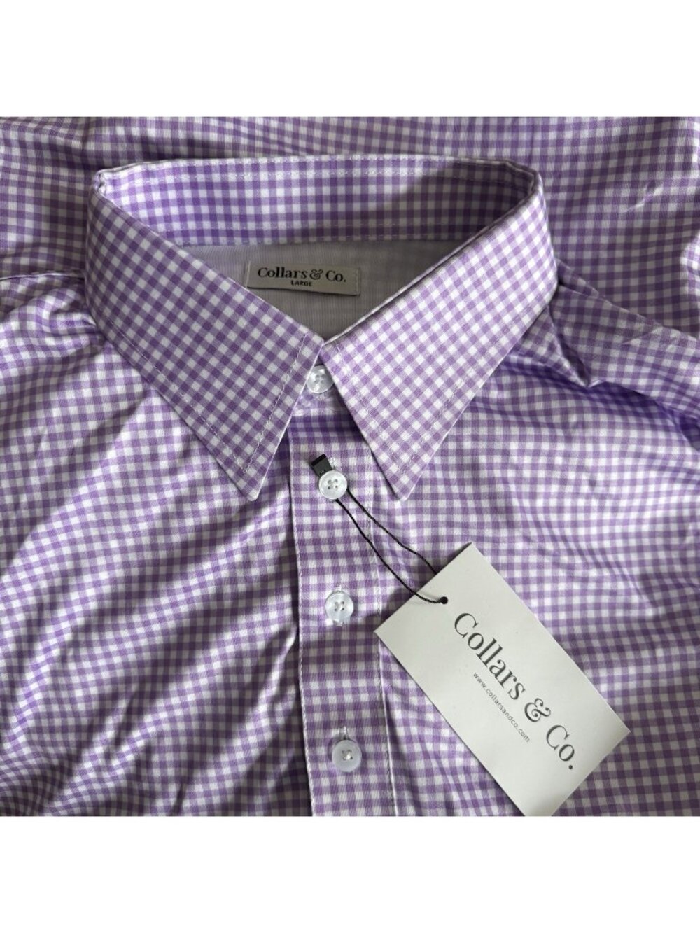 NWT Collars and Co Polo Large English Spread Lavender Gingham Mens Dress Shirt
